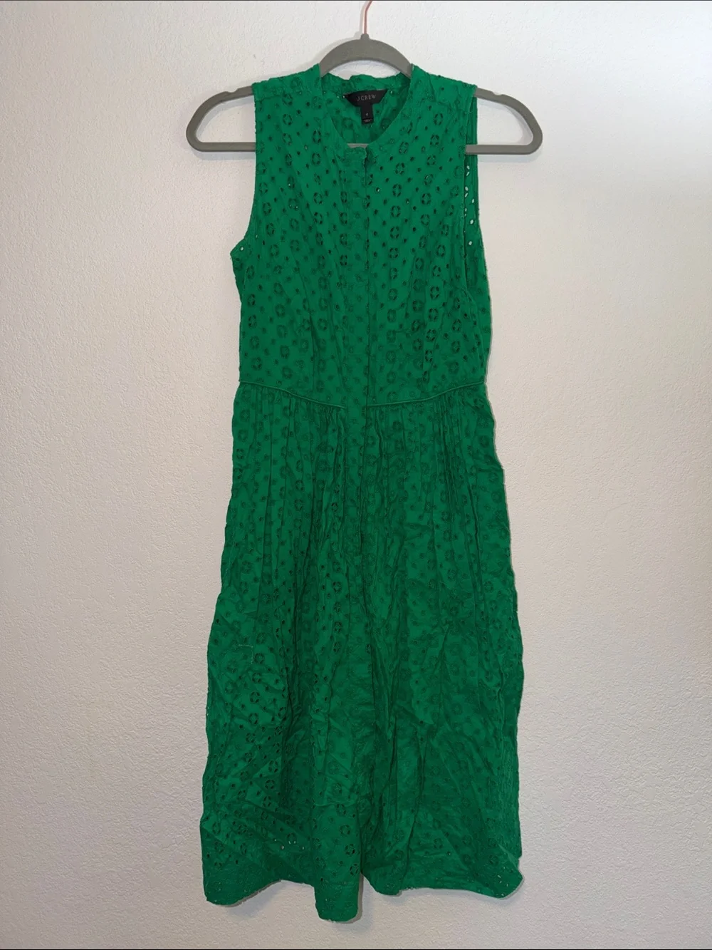 J. Crew Emerald Green Eyelet Sleeveless Midi Dress